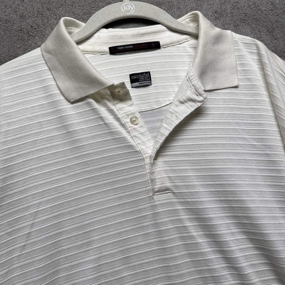 nike fit dry‎ tiger woods collection polo L White Embroidered Ribbed Performance